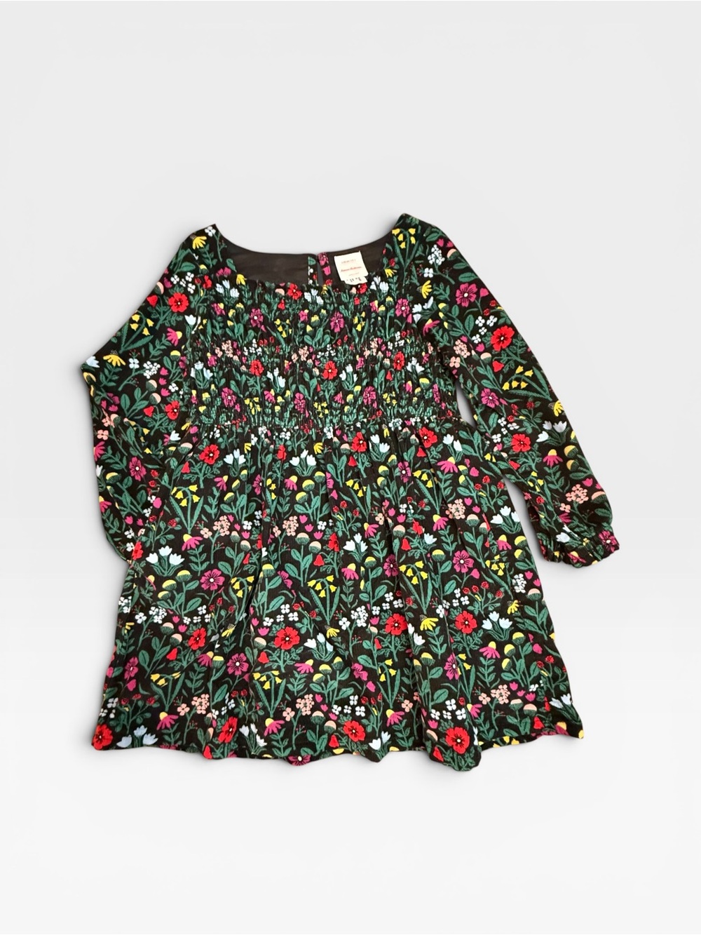 Hanna Andersson Black Floral Smocked Long-Sleeve Dress